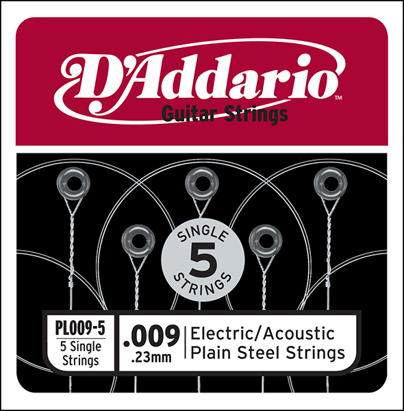 D'Addario PL009-5 Plain Steel Отдельная стальная струна без обмотки 009