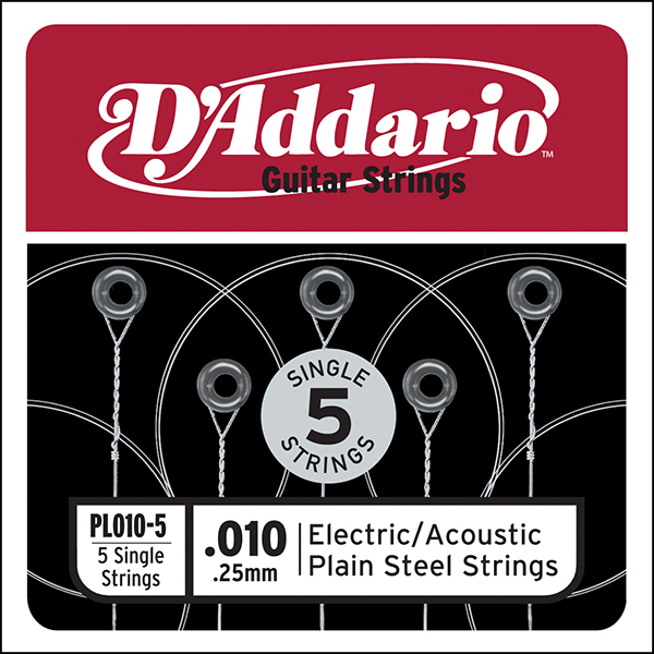 D'Addario PL010-5 Plain Steel Отдельная стальная струна без обмотки 010