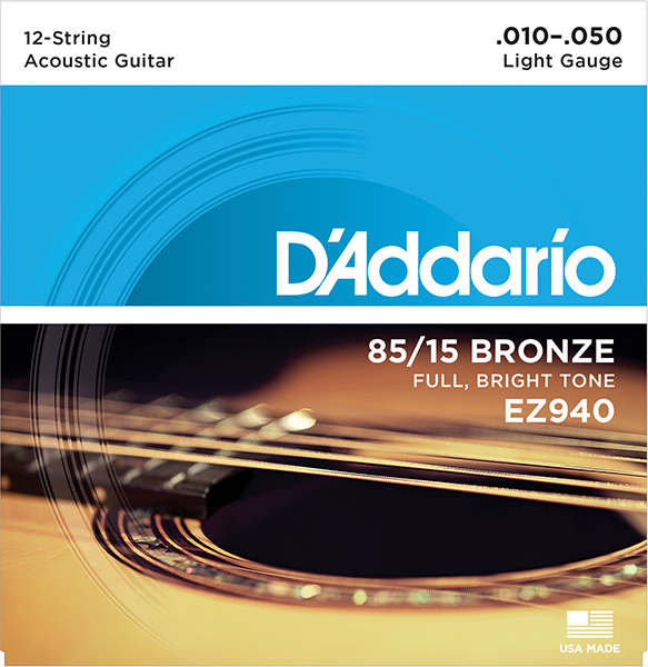 D'Addario EZ940 AMERICAN BRONZE 85/15 Струны для 12-струнной акустической гитары Light 10-50 D`Addario