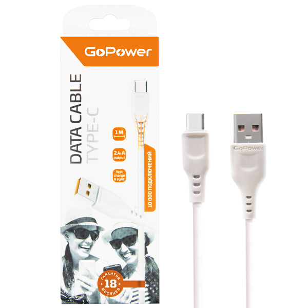 GoPower 00-00018565 Кабель GP01T USB (m)-Type-C (m) 1.0м 2.4A