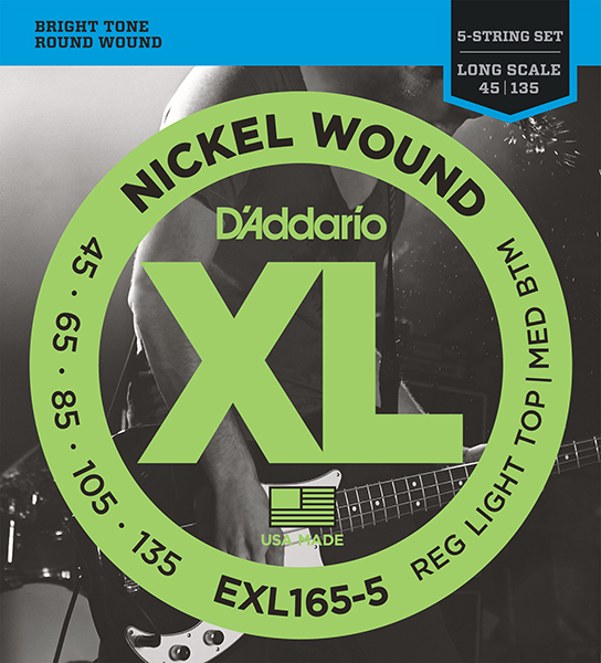 D'Addario EXL165-5 XL NICKEL WOUND Струны для 5-струнной бас-гитары 5-string Long RLTMB 45-135 D`Addario