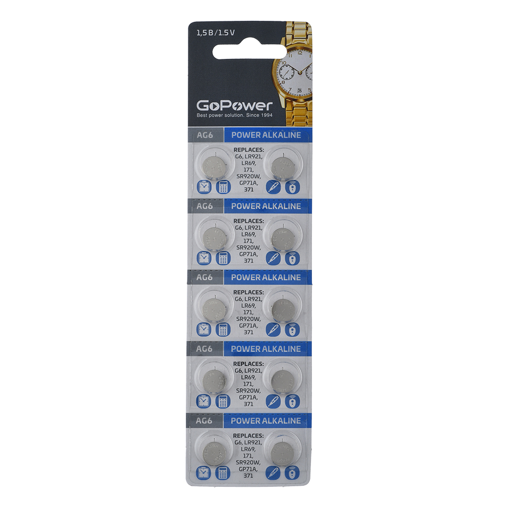 GoPower 00-00023153 Alkaline Элемент питания G6/LR920/LR69/371A/171 1.5В