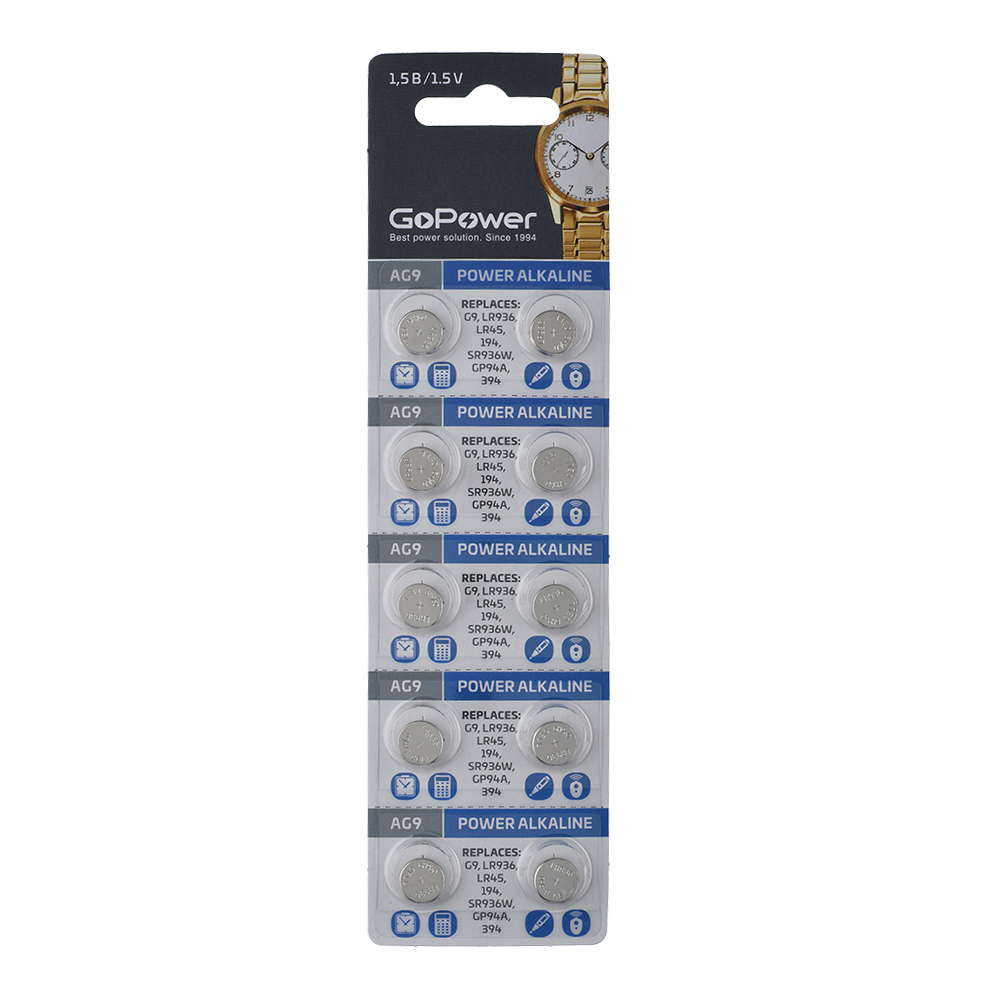 GoPower 00-00023155 Alkaline Элемент питания G9/LR936/LR45/394A/194 1.5В