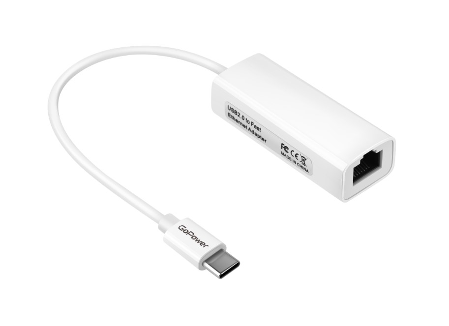GoPower 00-00029633 Адаптер Type-C (m)-RJ-45 (f) 100 мб/с белый