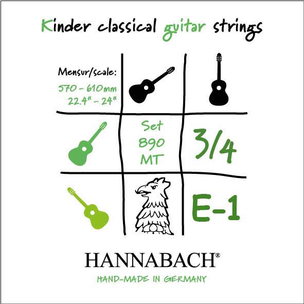 Hannabach 8901MT34 Kinder Guitar Size Отдельная первая Е струна для классической гитары 3/4