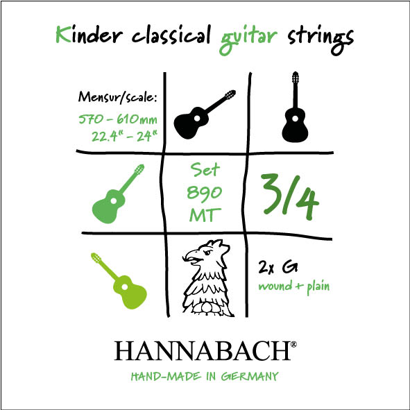 Hannabach 890MT34 KINDER GUITAR SIZE Комплект струн для классической гитары 3/4 нейлон/посеребренные Hannabach