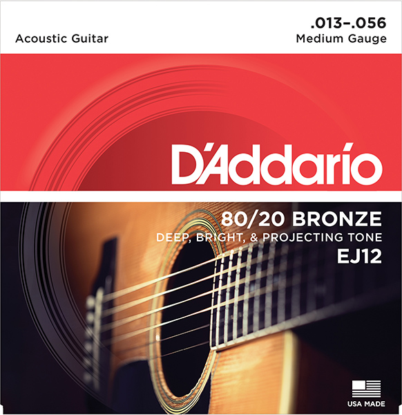 D'Addario EJ12 BRONZE 80/20 Струны для акустической гитары бронза Medium 13-56 D`Addario