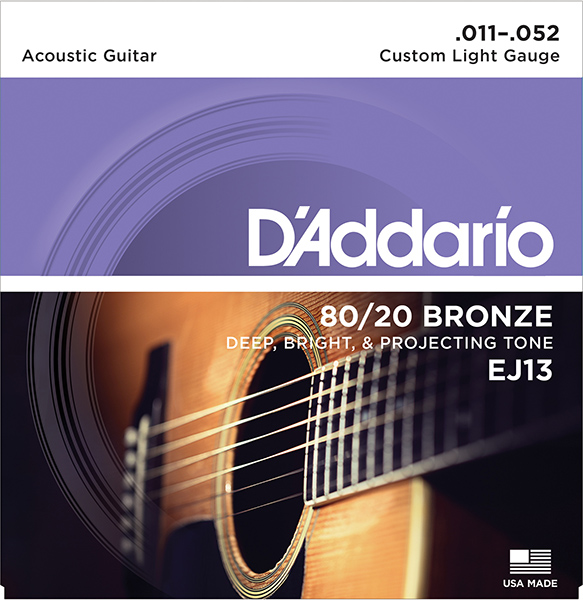 D'Addario EJ13 BRONZE 80/20 Струны для акустической гитары бронза Custom Light 11-52 D`Addario