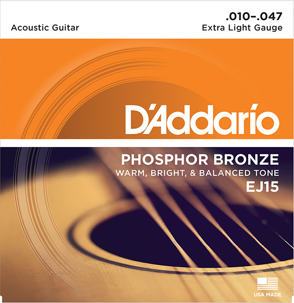 D'Addario EJ15 PHOSPHOR BRONZE Струны для акустической гитары фосфорная бронза Extra Light 10-47 D`Addario