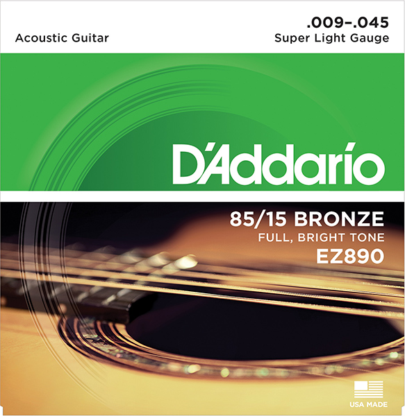 D'Addario EZ890 AMERICAN BRONZE 85/15 Струны для акустической гитары Super Light 9-45 D`Addario