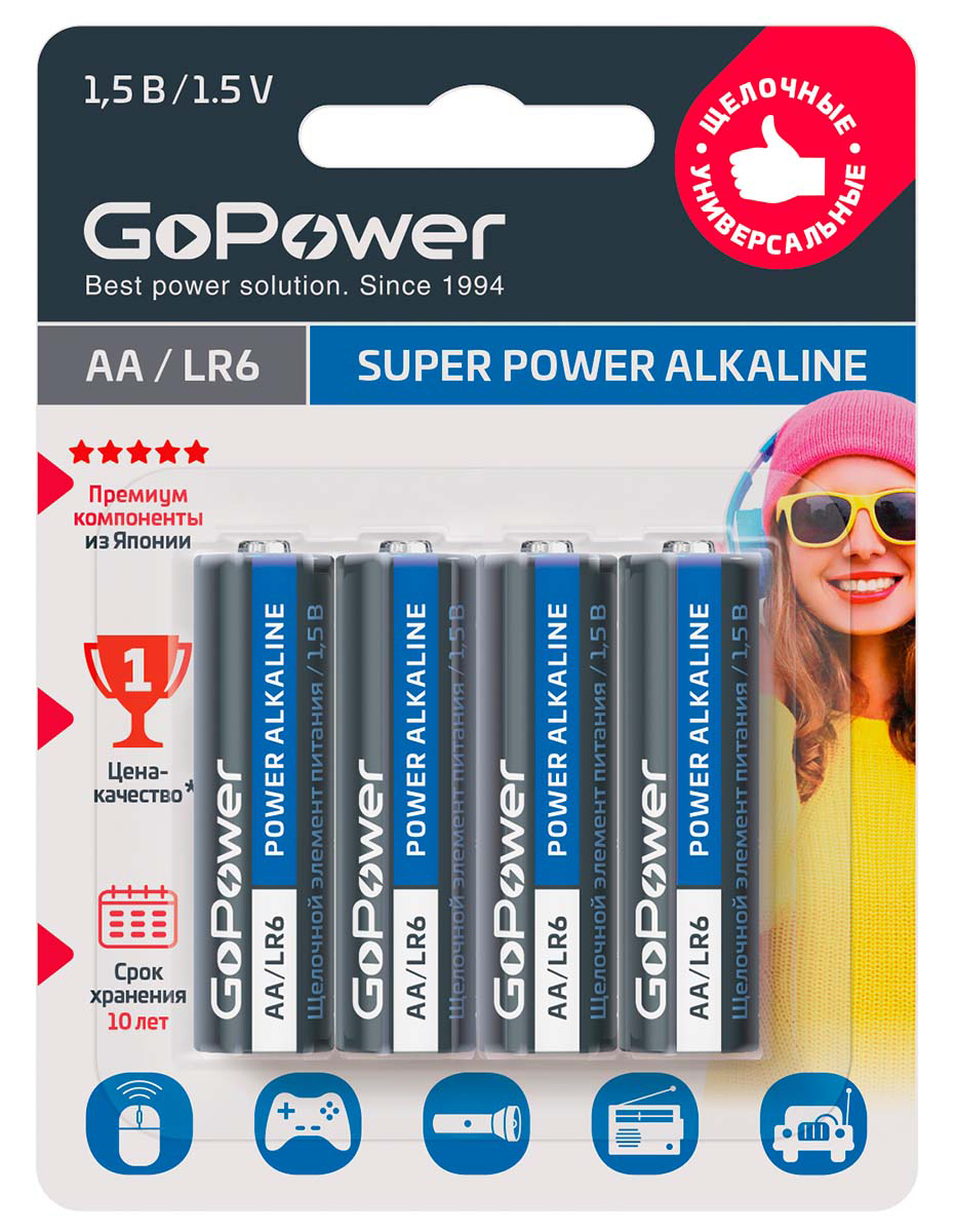 GoPower 00-00015601 Super Power Alkaline Элемент питания AA/LR6 щелочной 1.5В