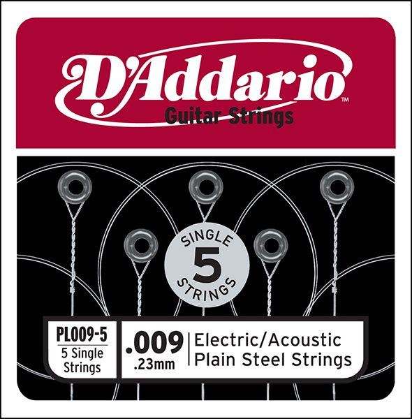 D'Addario PL009-5 Plain Steel Отдельная стальная струна без обмотки 009