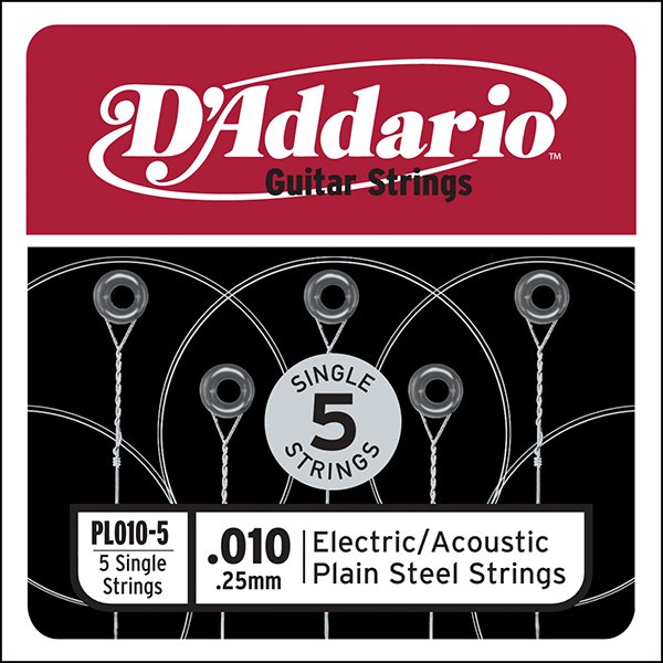 D'Addario PL010-5 Plain Steel Отдельная стальная струна без обмотки 010