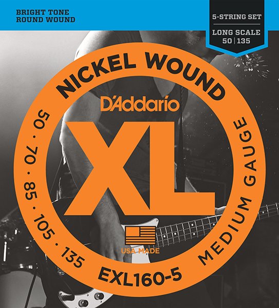 D'Addario EXL160-5 XL NICKEL WOUND Струны для 5-струнной бас-гитары 5-string Long Medium 50-135 D`Addario