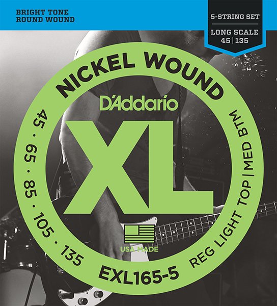 D'Addario EXL165-5 XL NICKEL WOUND Струны для 5-струнной бас-гитары 5-string Long RLTMB 45-135 D`Addario