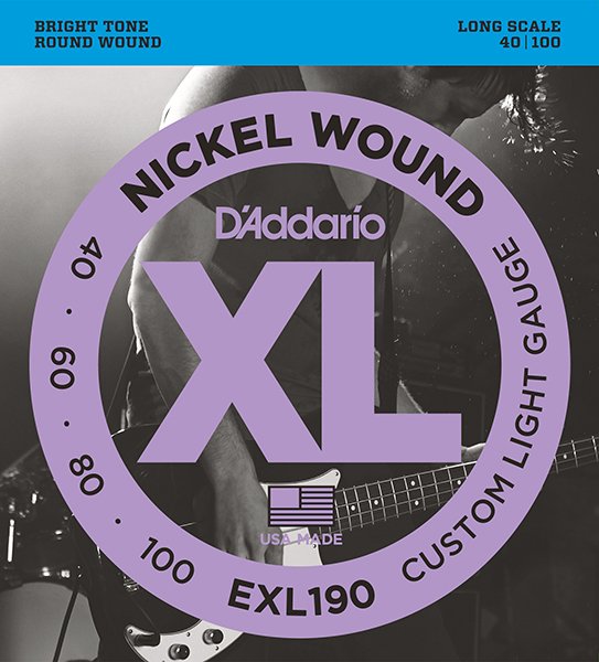 D'Addario EXL190 XL NICKEL WOUND Струны для бас-гитары Long Custom Light 40-100 D`Addario