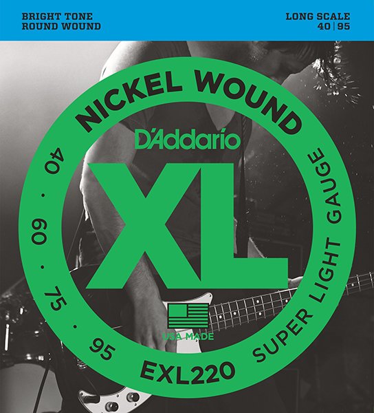 D'Addario EXL220 XL NICKEL WOUND Струны для бас-гитары Long Super Light 40-95 D`Addario