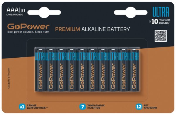 GoPower 00-00026397 Ultra Элемент питания LR03 AAA Alkaline 1.5В