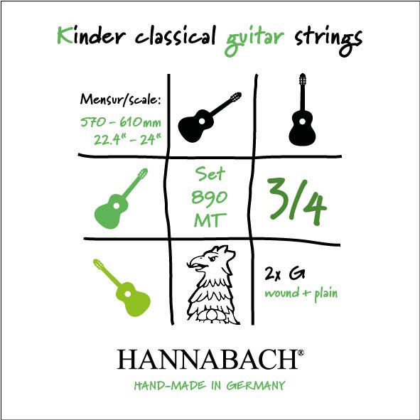 Hannabach 890MT34 KINDER GUITAR SIZE Комплект струн для классической гитары 3/4 нейлон/посеребренные Hannabach