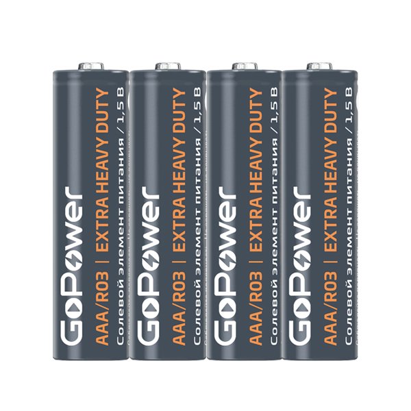 GoPower 00-00015593 Элемент питания R03 AAA Shrink 4 Heavy Duty солевой 1.5V
