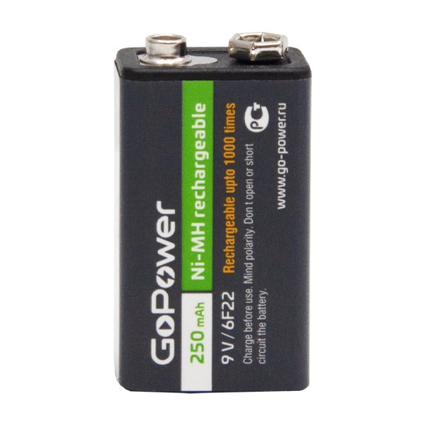 GoPower 00-00017020 Аккумулятор бытовой Крона 6F22 Ni-MH 9В 250мАч